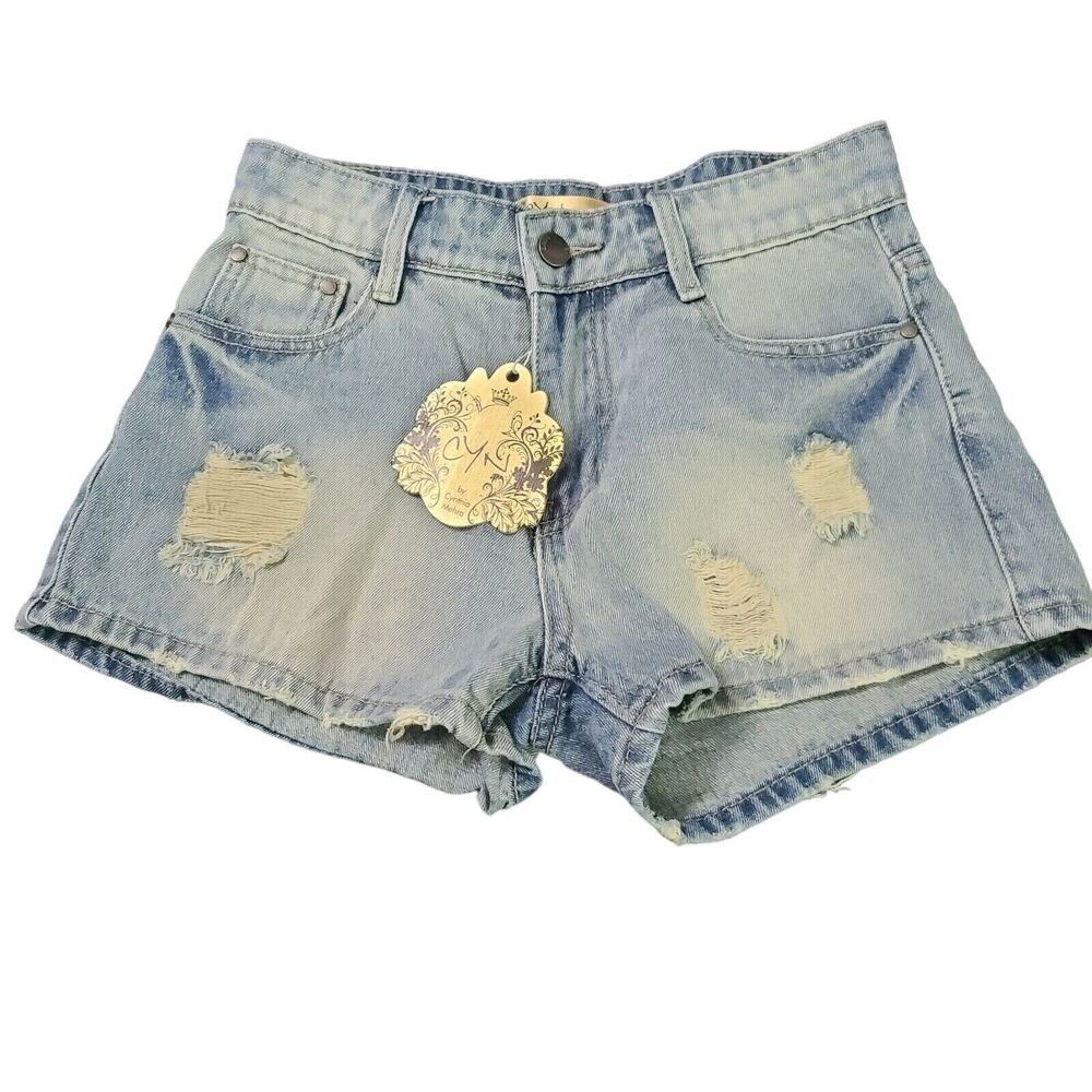 NWT CYN By Cynthia Mehra Womens Jean Shorts Blue Size Medium 100% Cotton Zip